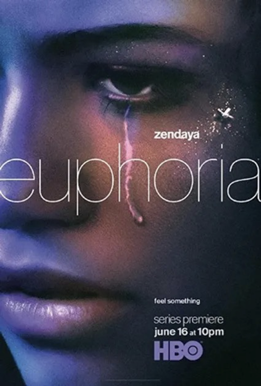 Portada de la serie Euphoria, su protagonista Rue en un primer plano muy cercano llorando con purpurina alrededor de los ojos